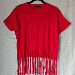 ALLSAINTS Red Fringe T-shirt Hippie Edgy Boho Size Small